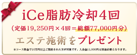 iCe脂肪冷却4回(総額77,000円分)エステ施術をプレゼント